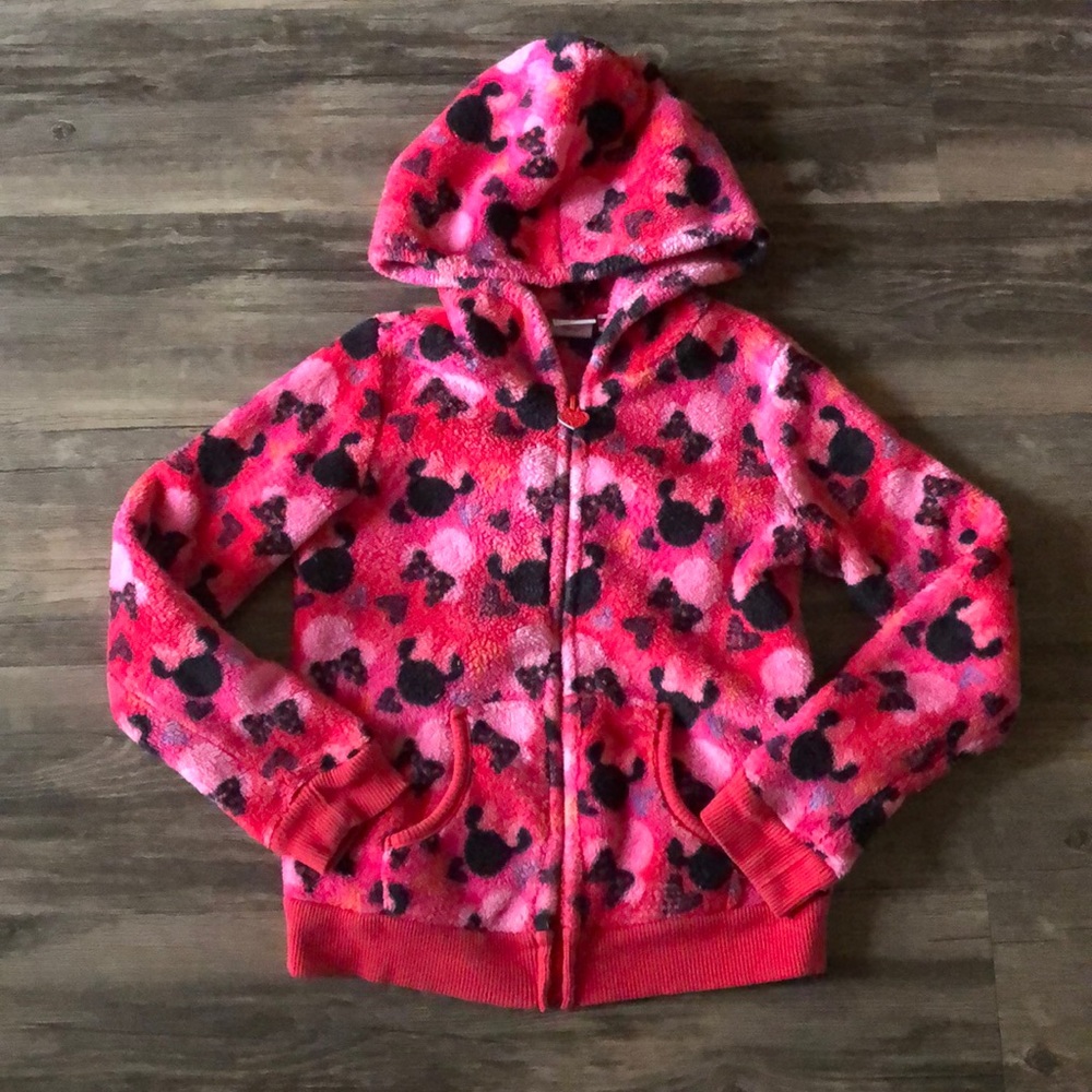 Disney Minnie Mouse Pink Red Fleece Zip Up size 7/8
